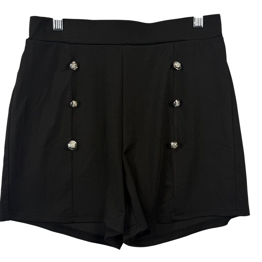 High Waist Shorts L Sailor Quiet Luxury Old Money Gold Crest Button Nautical EUC